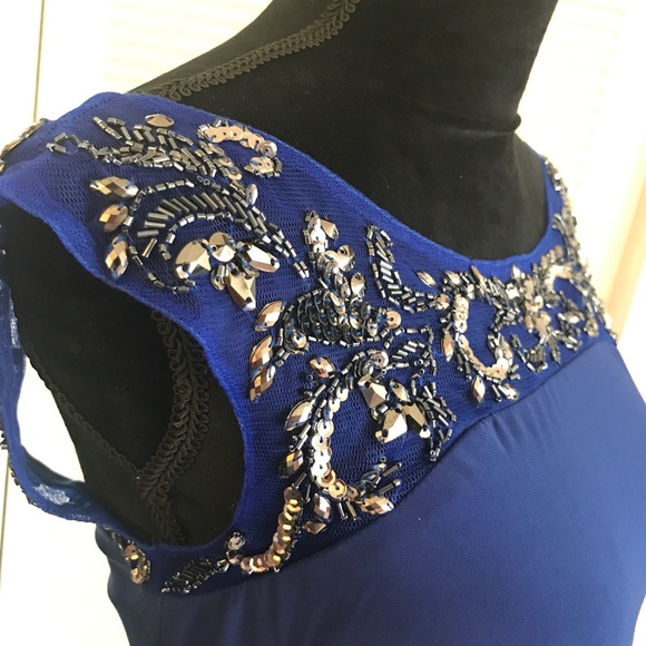 Mac Duggal royal blue open back/ long slip dress - Picture 3 of 8